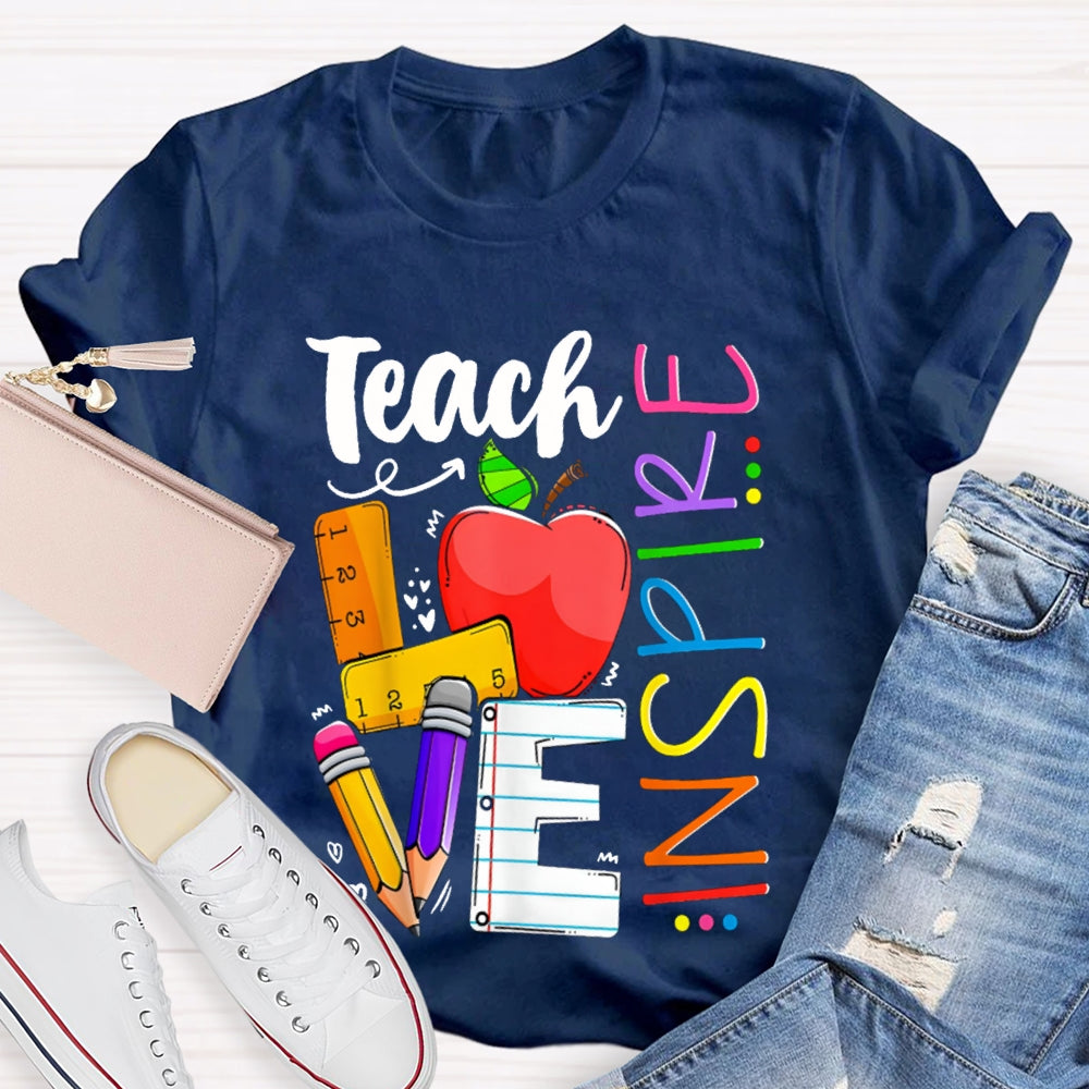 Teach Love Inspire Apple And Colored Fonts T-shirt