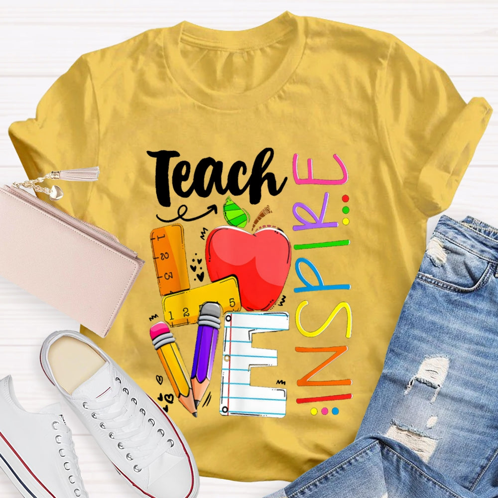 Teach Love Inspire Apple And Colored Fonts T-shirt