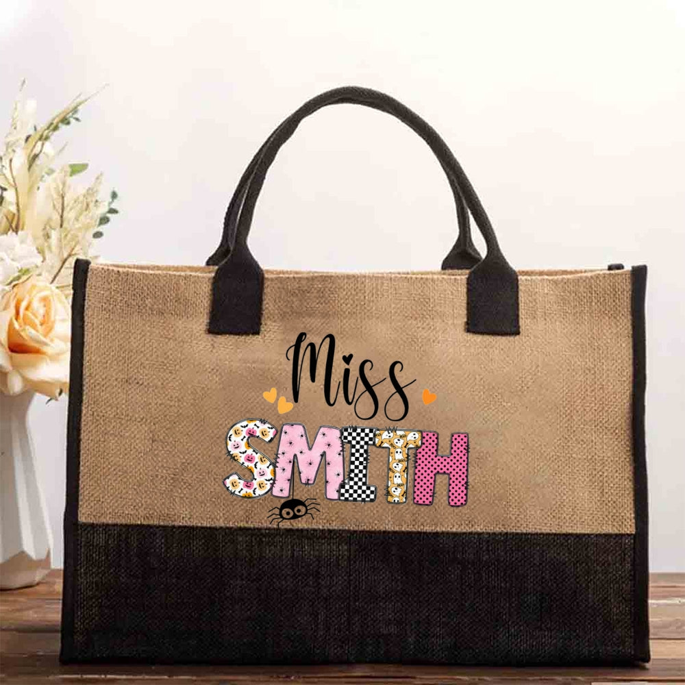 Personalized Name Pink Cute Spider Print Cotton Tote Bag