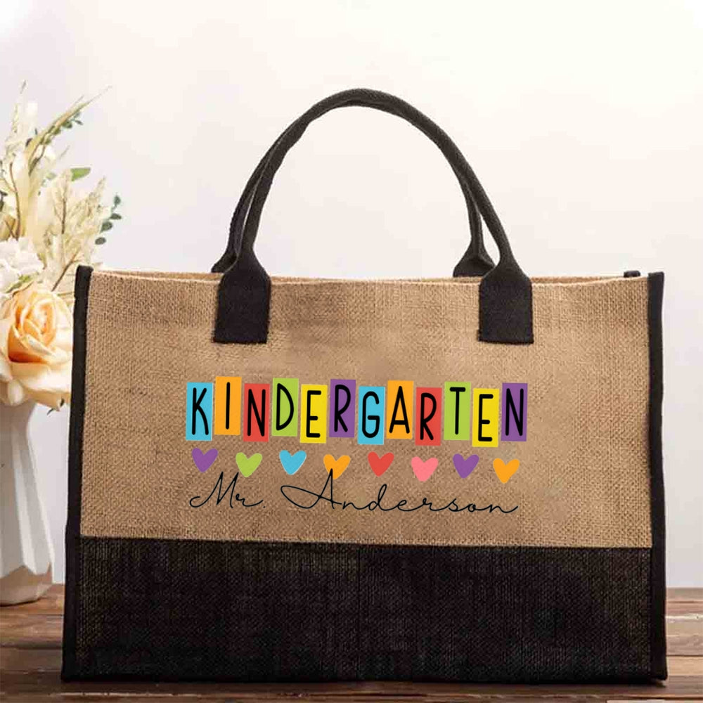 Personalized Grade And Name Colorful Letter Heart Cotton Tote Bag