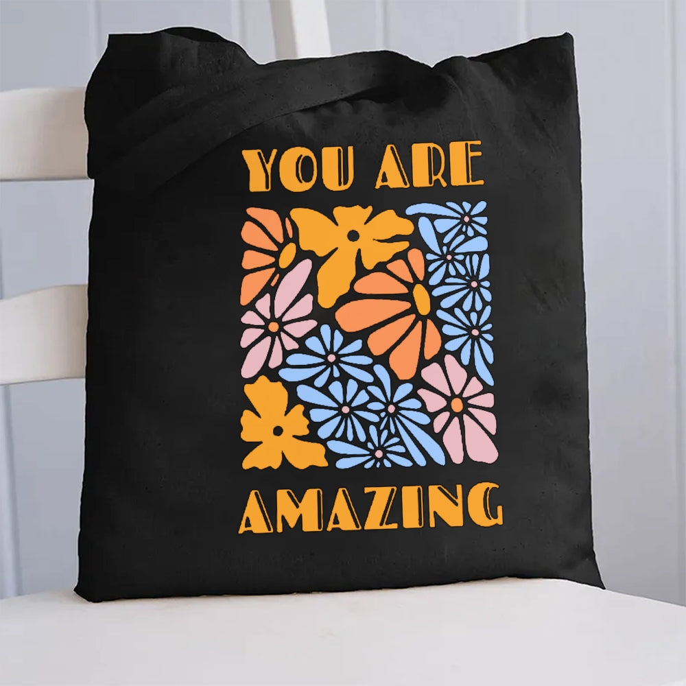 You Are Amazing Floral Canvas Tote Bag