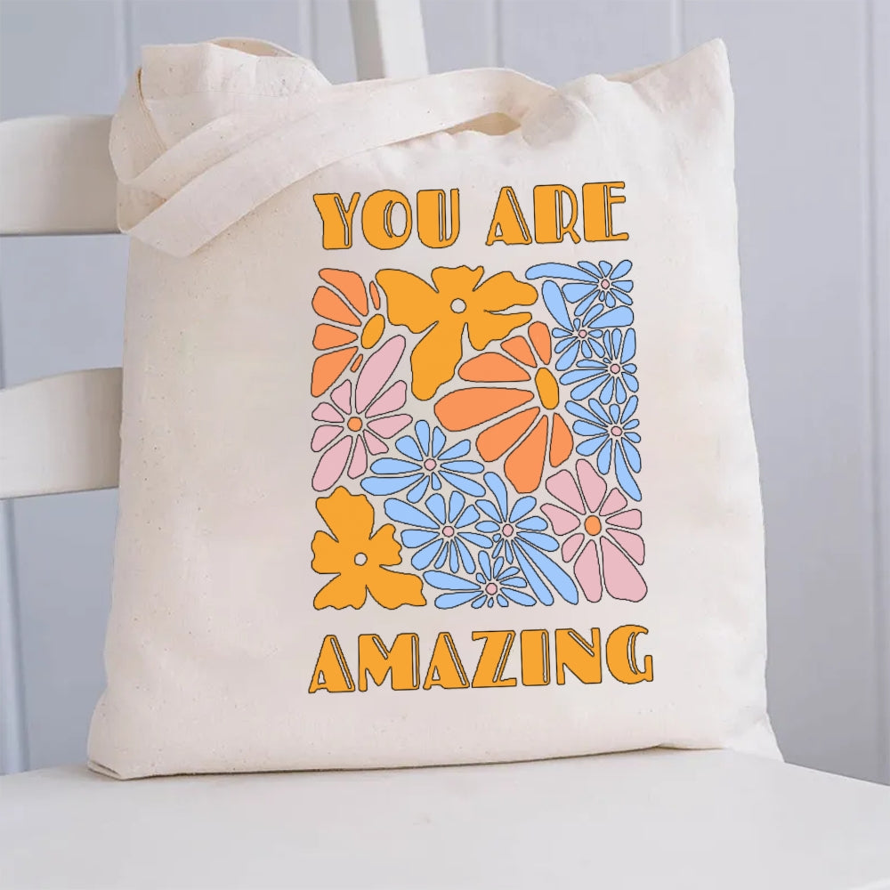 You Are Amazing Floral Canvas Tote Bag