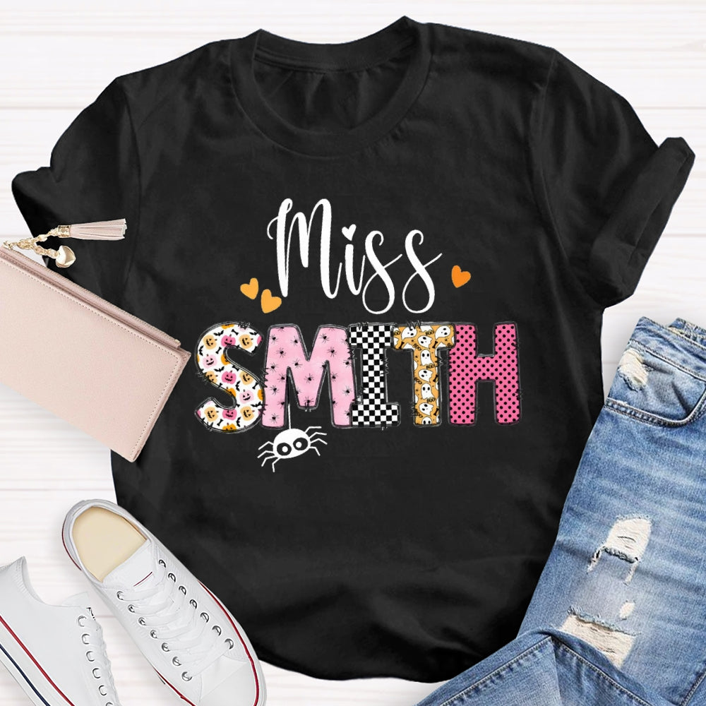 Personalized Name Pumpkin Spider Print T-Shirt