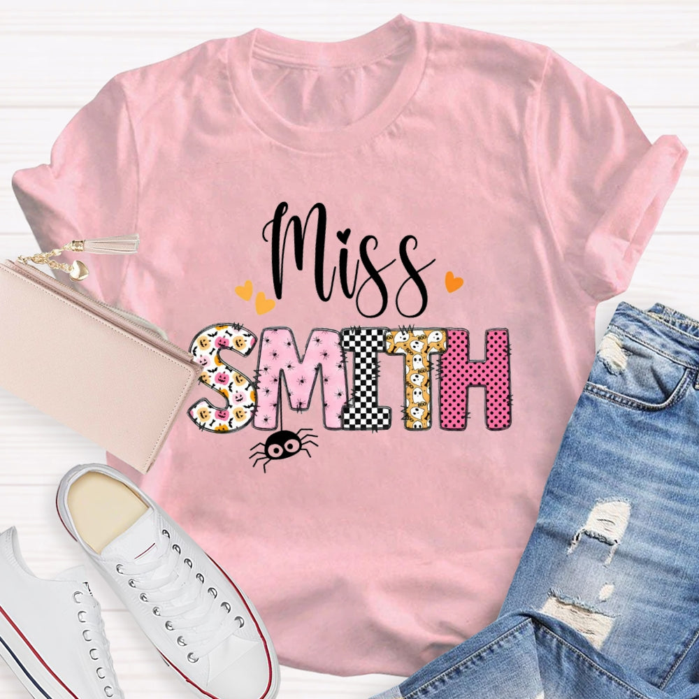 Personalized Name Pumpkin Spider Print T-Shirt