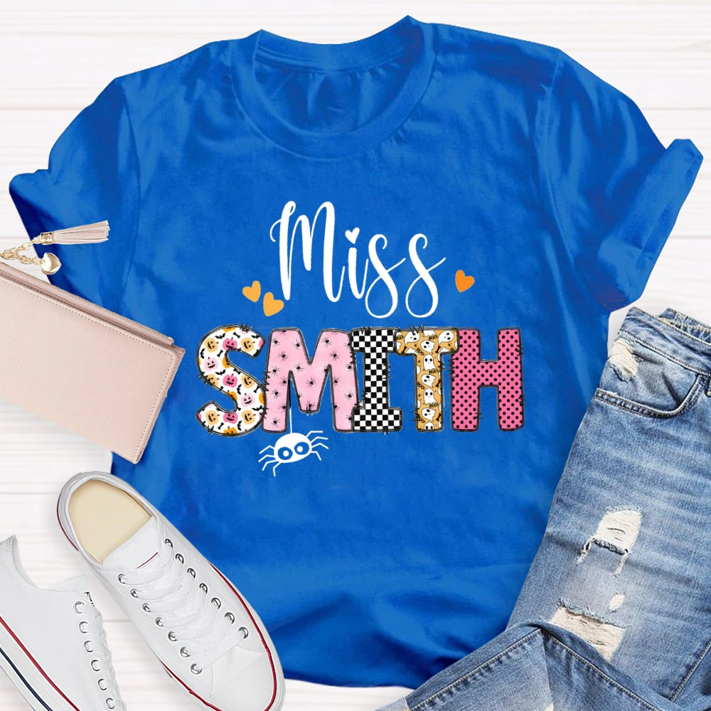 Personalized Name Pumpkin Spider Print T-Shirt