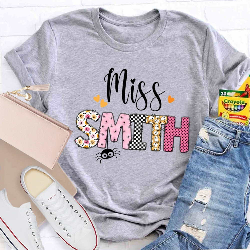 Personalized Name Pumpkin Spider Print T-Shirt