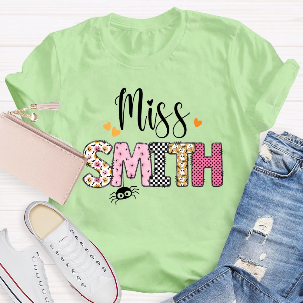 Personalized Name Pumpkin Spider Print T-Shirt