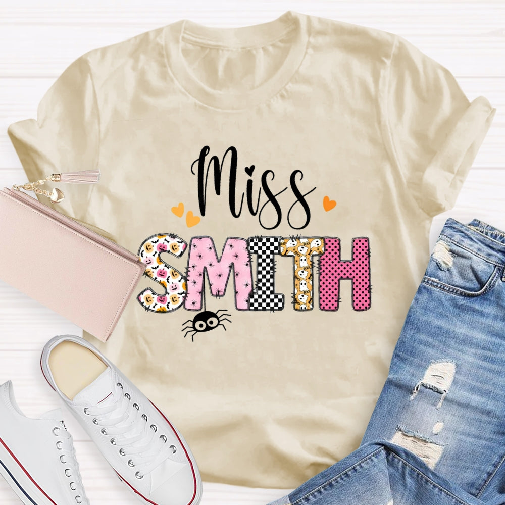 Personalized Name Pumpkin Spider Print T-Shirt