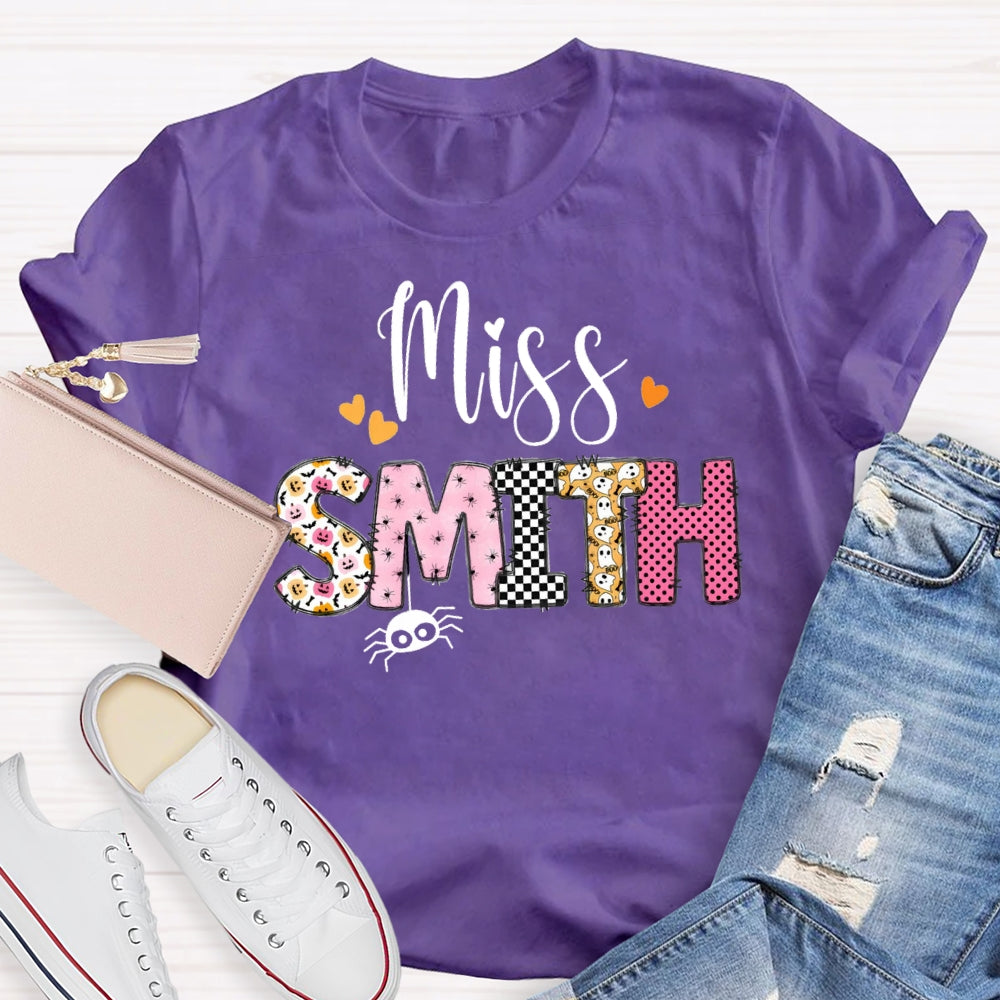 Personalized Name Pumpkin Spider Print T-Shirt