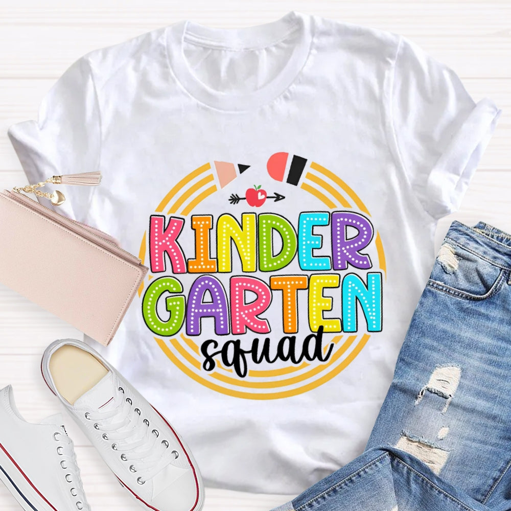 Personalized Grade Kindergarten Squad Yellow Pencil Circle T-Shirt