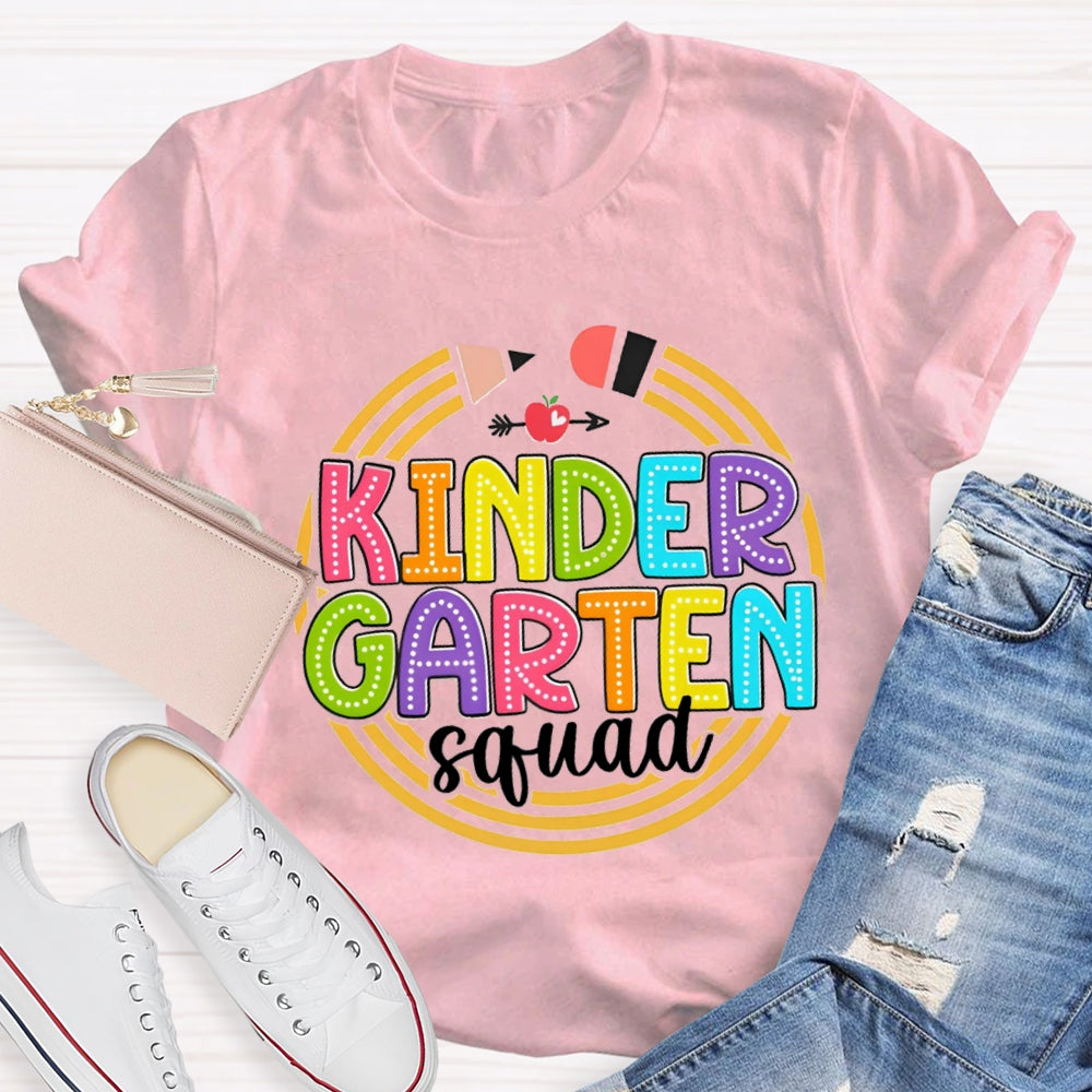 Personalized Grade Kindergarten Squad Yellow Pencil Circle T-Shirt