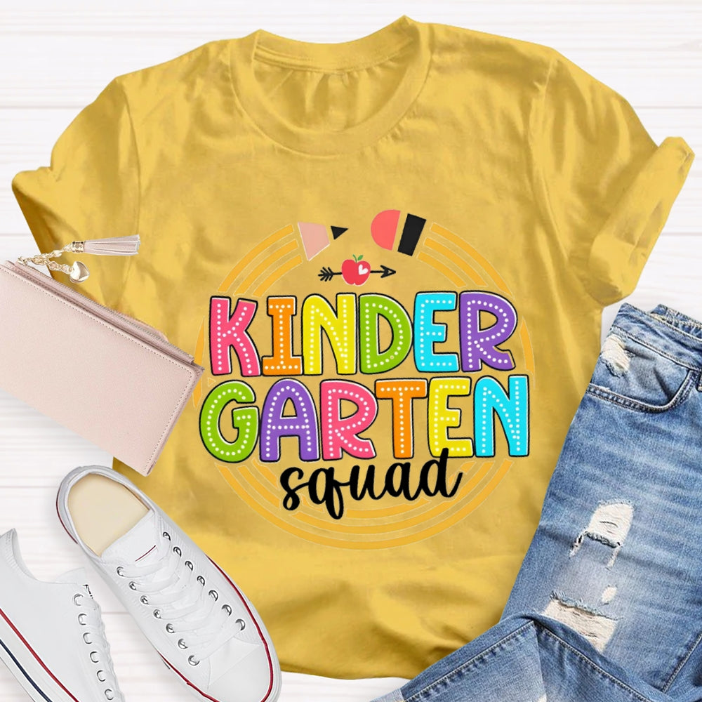 Personalized Grade Kindergarten Squad Yellow Pencil Circle T-Shirt