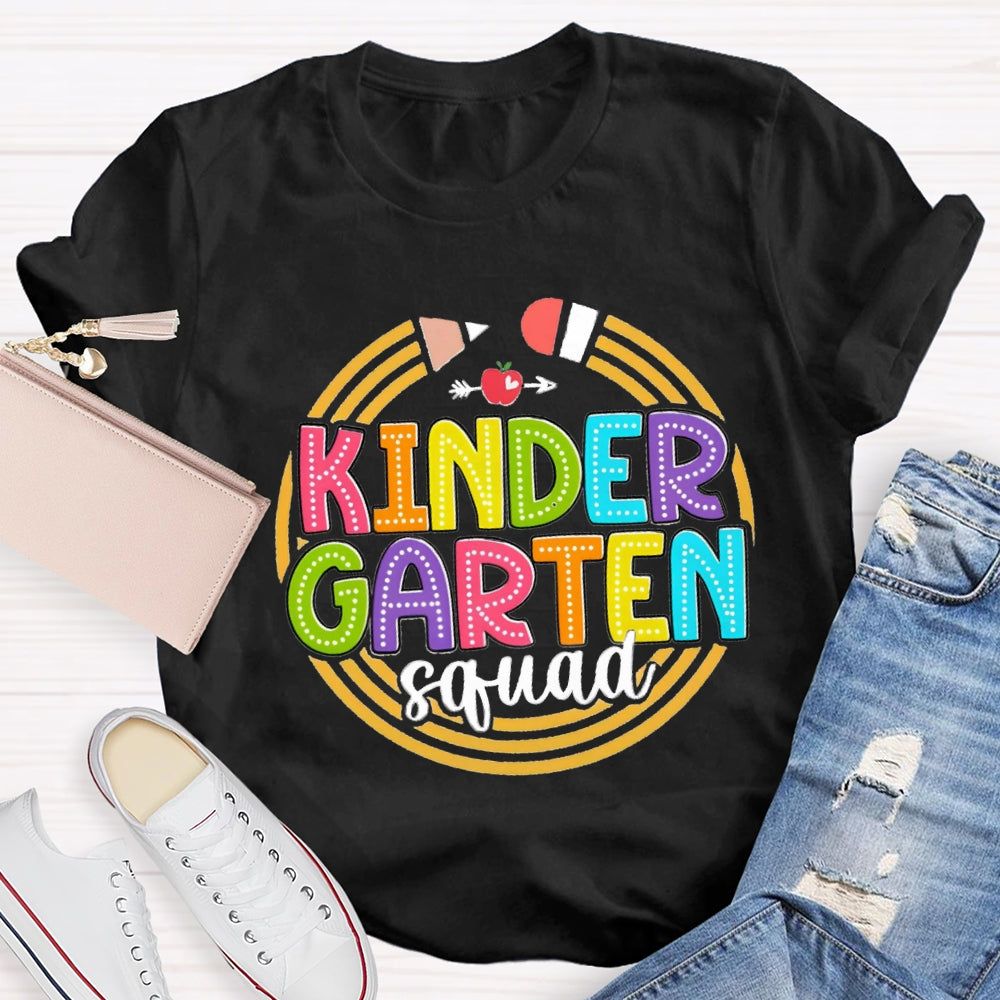 Personalized Grade Kindergarten Squad Yellow Pencil Circle T-Shirt
