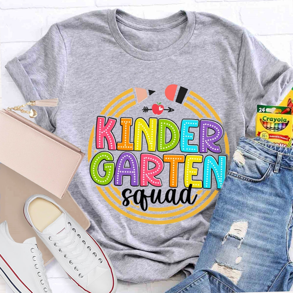 Personalized Grade Kindergarten Squad Yellow Pencil Circle T-Shirt