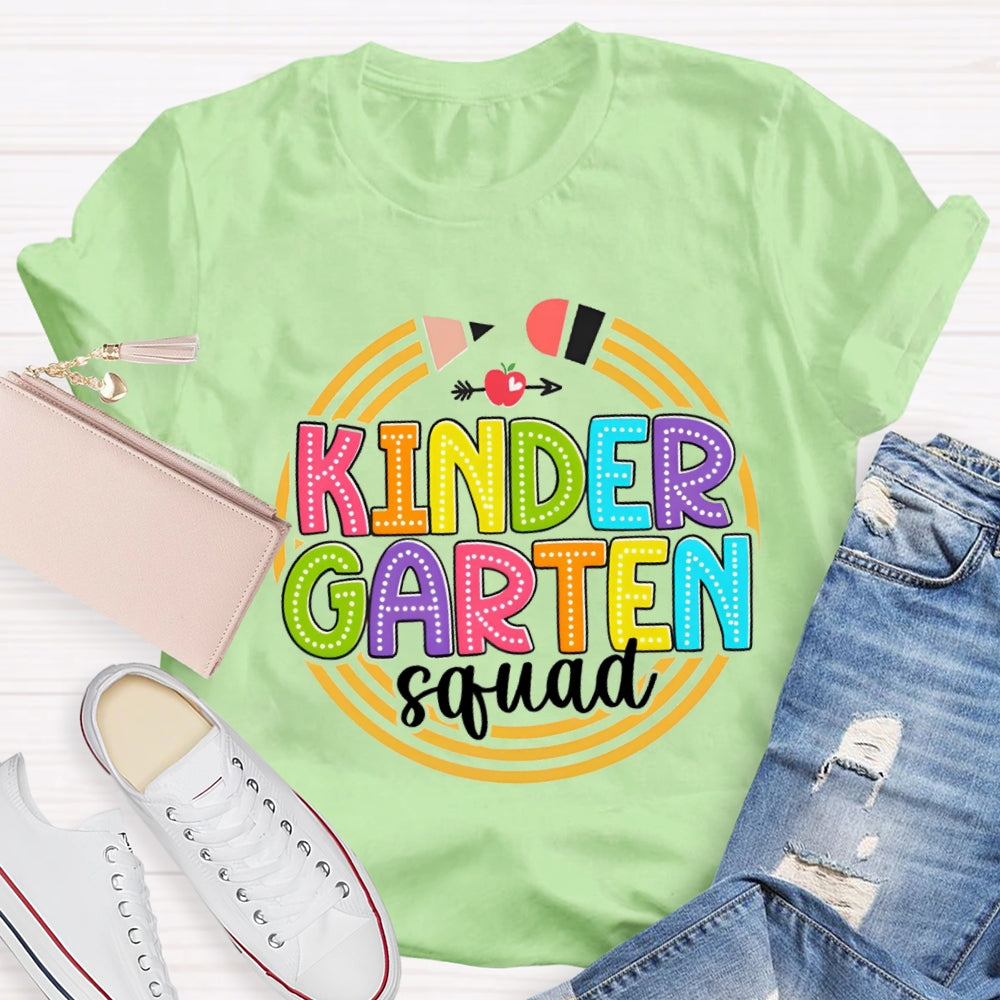 Personalized Grade Kindergarten Squad Yellow Pencil Circle T-Shirt