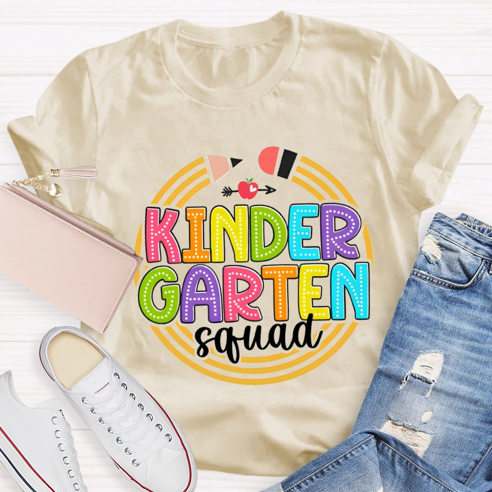 Personalized Grade Kindergarten Squad Yellow Pencil Circle T-Shirt