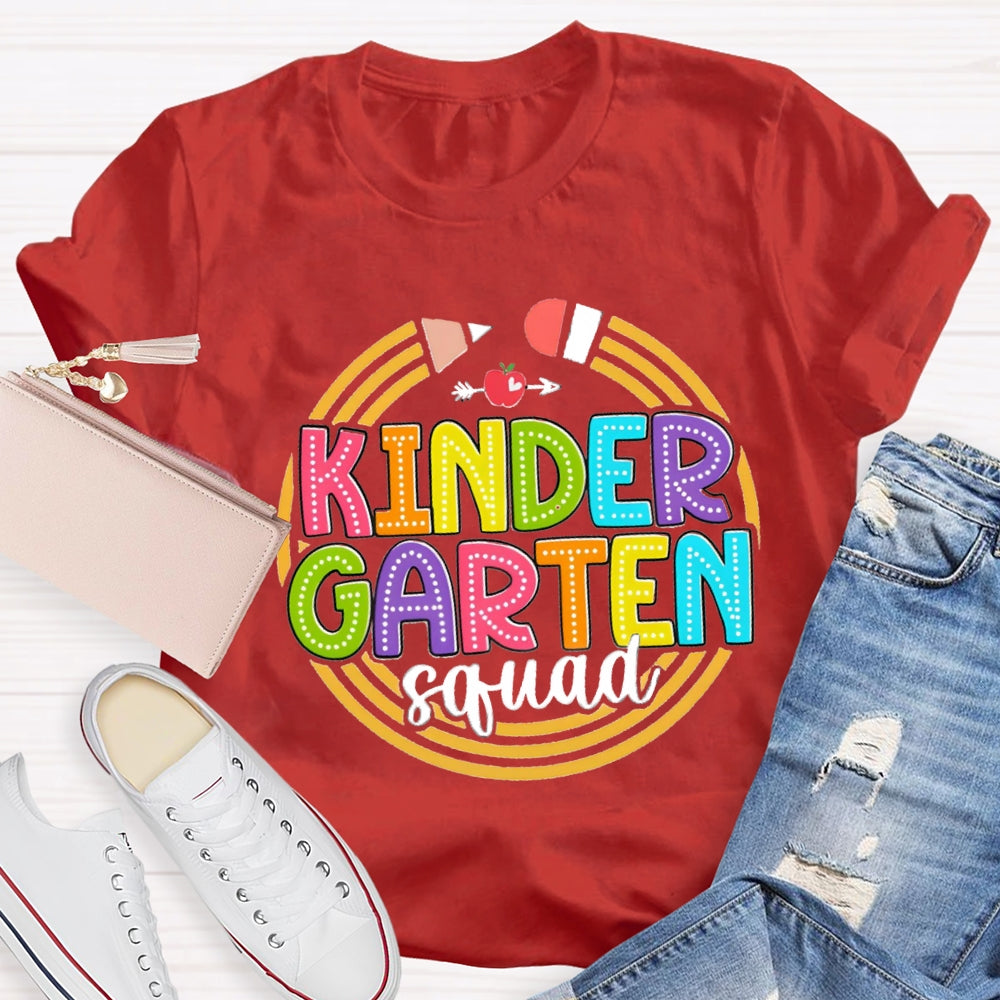 Personalized Grade Kindergarten Squad Yellow Pencil Circle T-Shirt