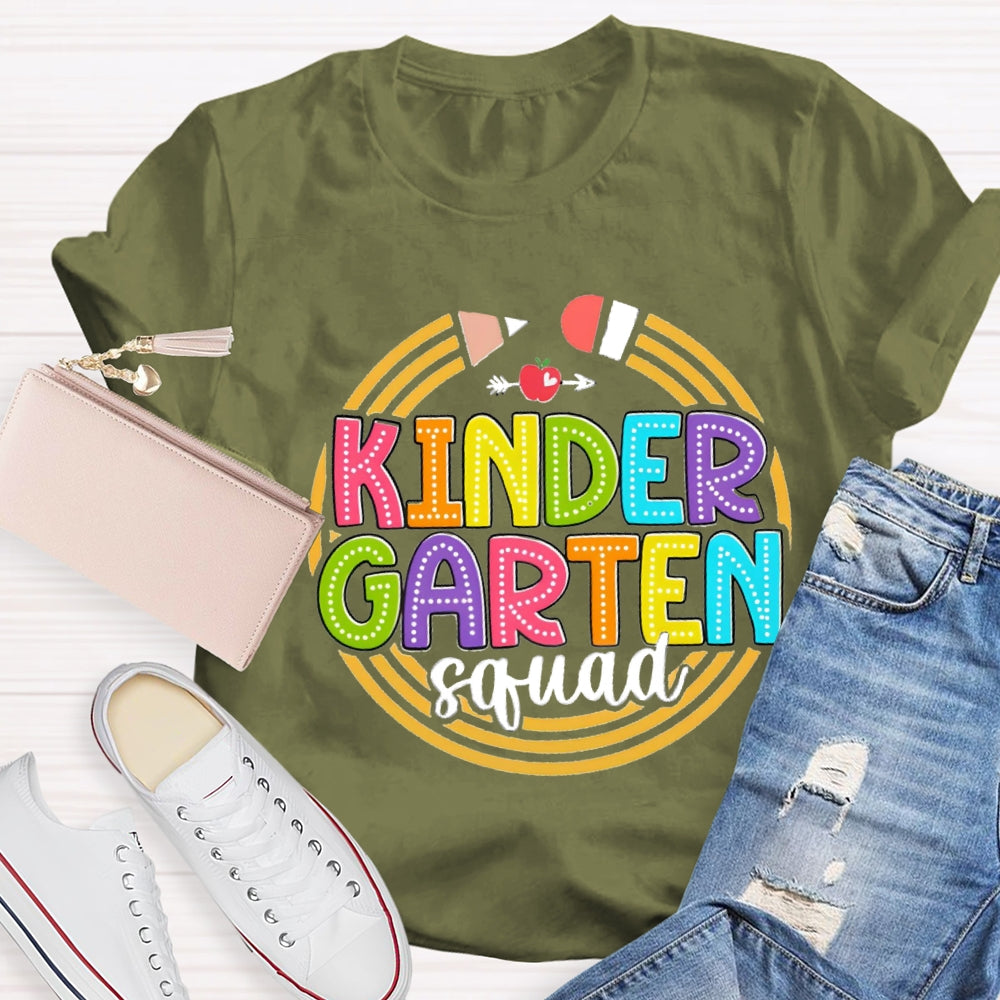 Personalized Grade Kindergarten Squad Yellow Pencil Circle T-Shirt