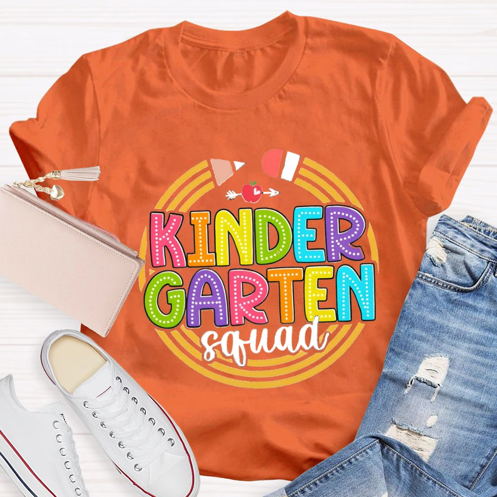Personalized Grade Kindergarten Squad Yellow Pencil Circle T-Shirt