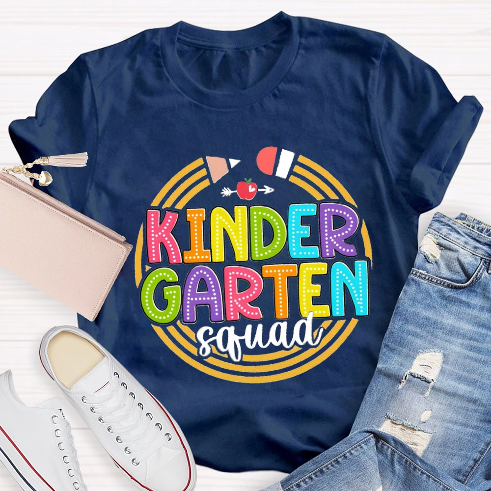 Personalized Grade Kindergarten Squad Yellow Pencil Circle T-Shirt