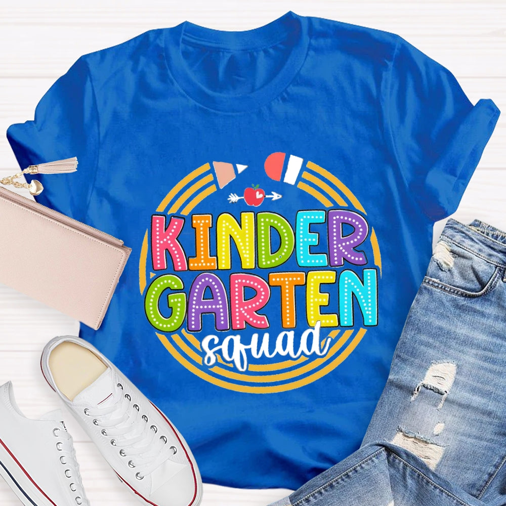 Personalized Grade Kindergarten Squad Yellow Pencil Circle T-Shirt