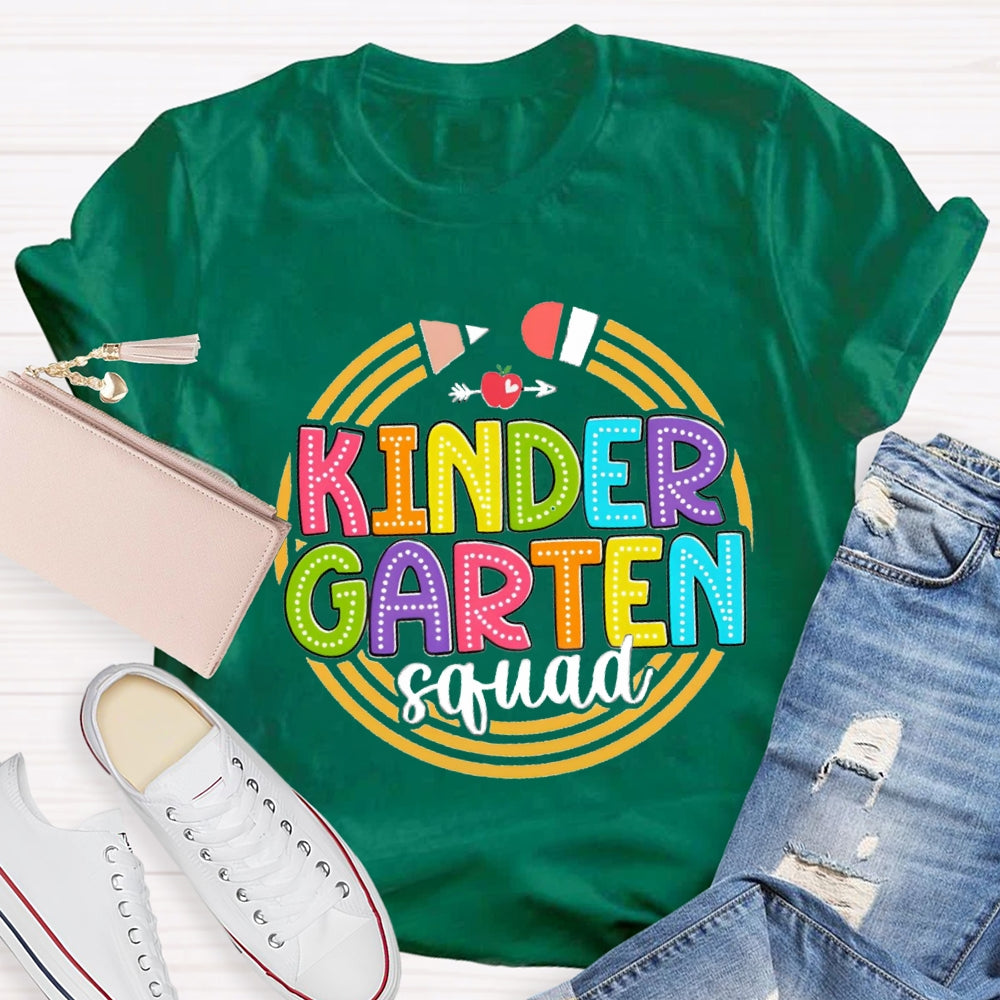 Personalized Grade Kindergarten Squad Yellow Pencil Circle T-Shirt