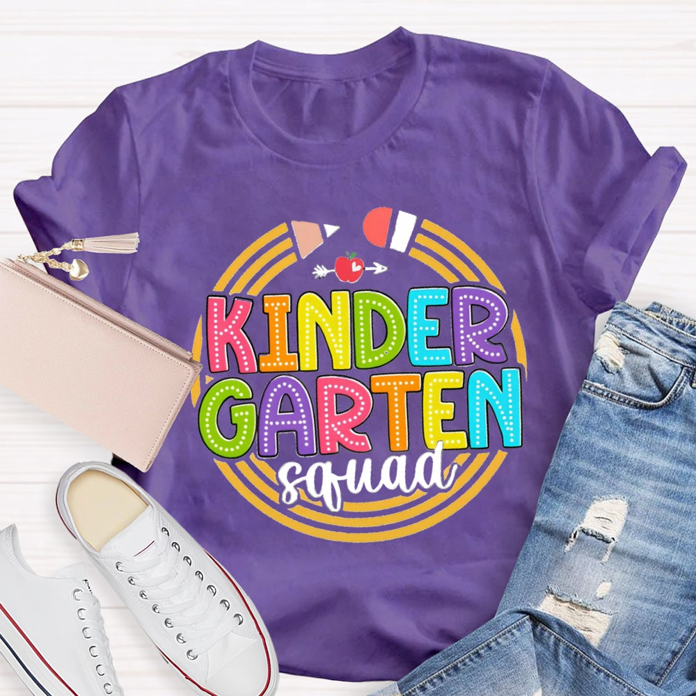 Personalized Grade Kindergarten Squad Yellow Pencil Circle T-Shirt