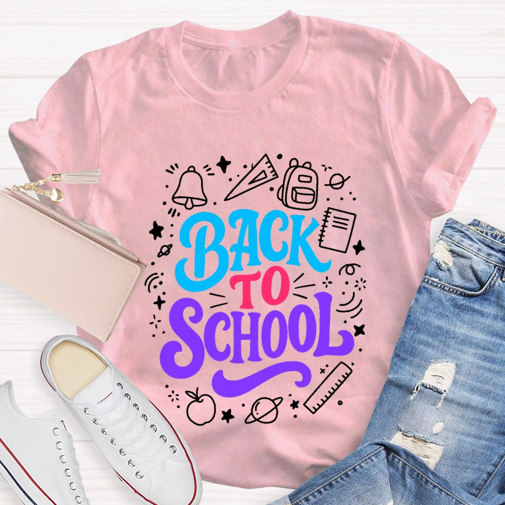 Back To School Colorful Letter With Learning Supplies T-Shirt