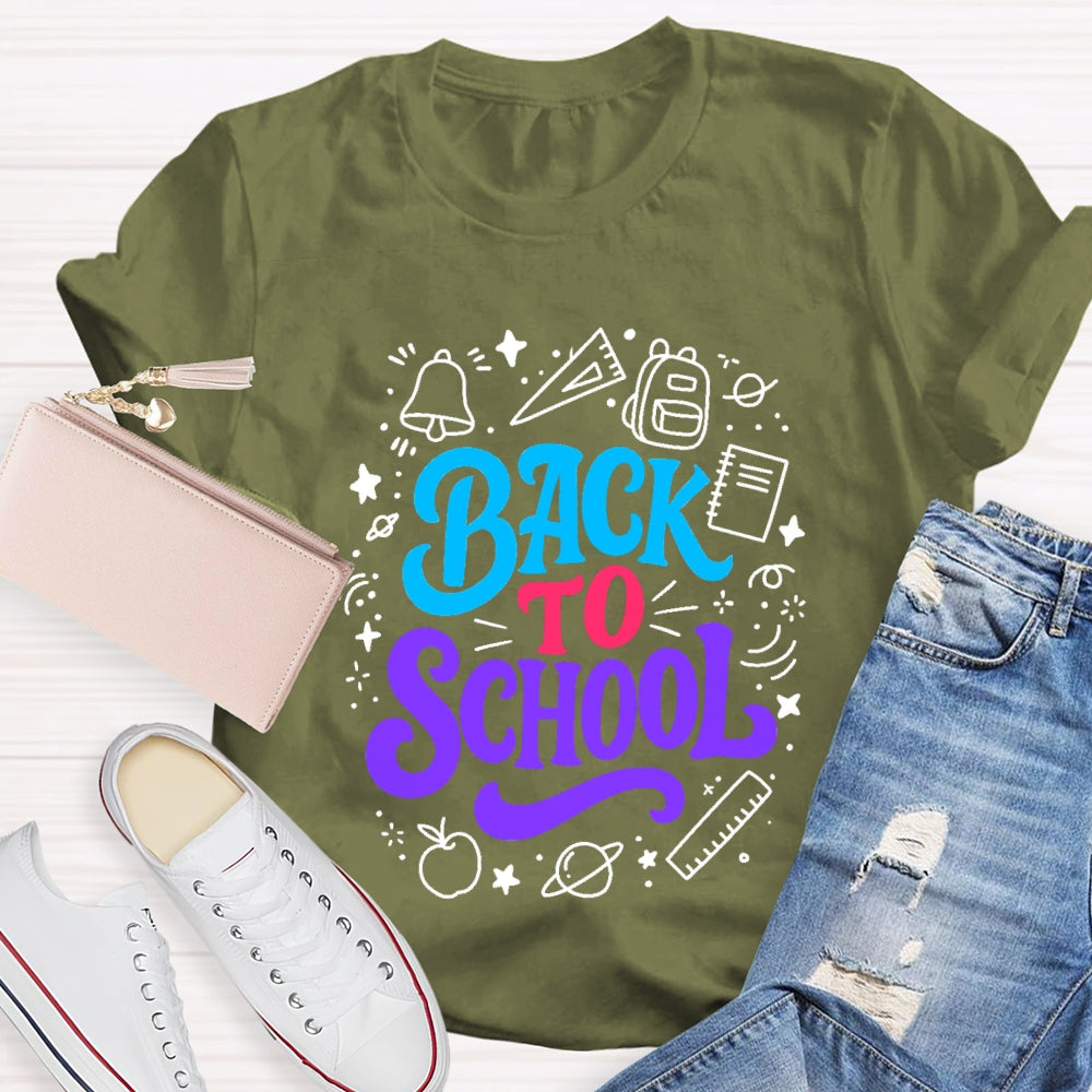 Back To School Colorful Letter With Learning Supplies T-Shirt