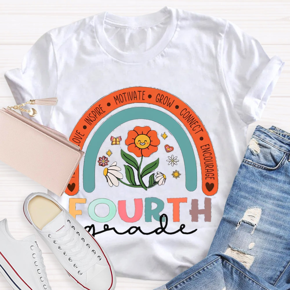 Personalized Grade Colorful Flowers Rainbow T-Shirt