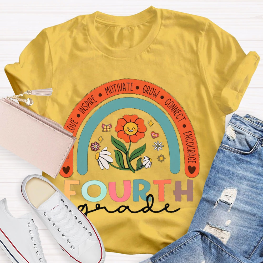Personalized Grade Colorful Flowers Rainbow T-Shirt