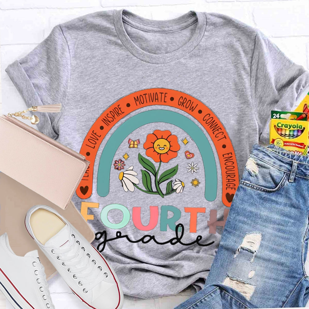 Personalized Grade Colorful Flowers Rainbow T-Shirt