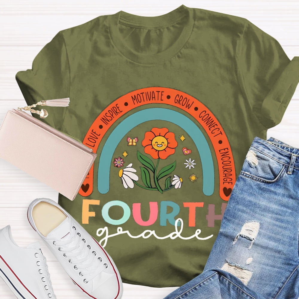 Personalized Grade Colorful Flowers Rainbow T-Shirt