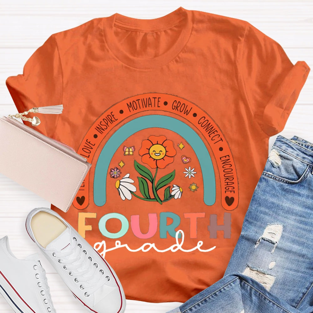 Personalized Grade Colorful Flowers Rainbow T-Shirt