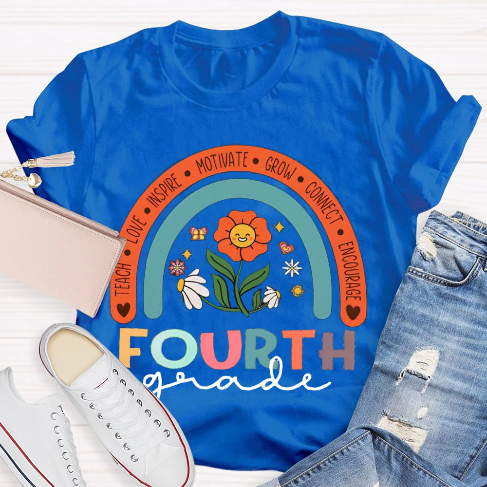 Personalized Grade Colorful Flowers Rainbow T-Shirt