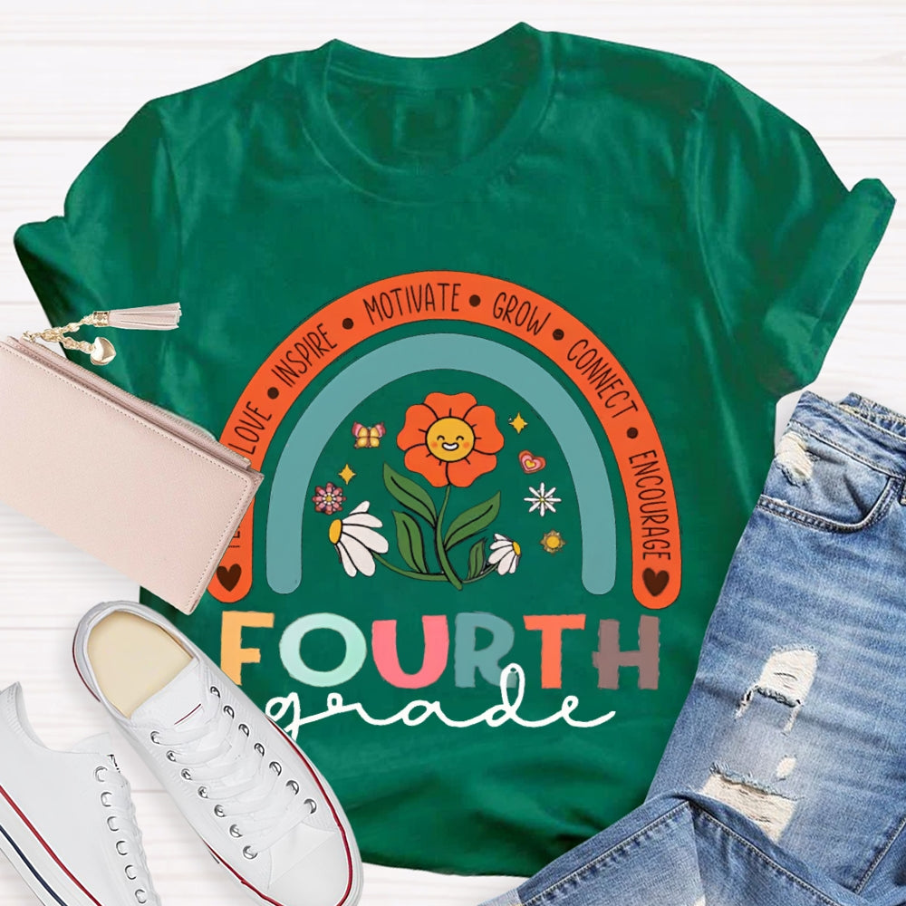 Personalized Grade Colorful Flowers Rainbow T-Shirt