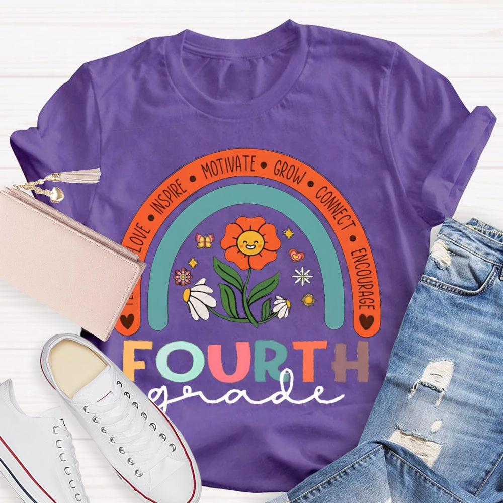 Personalized Grade Colorful Flowers Rainbow T-Shirt