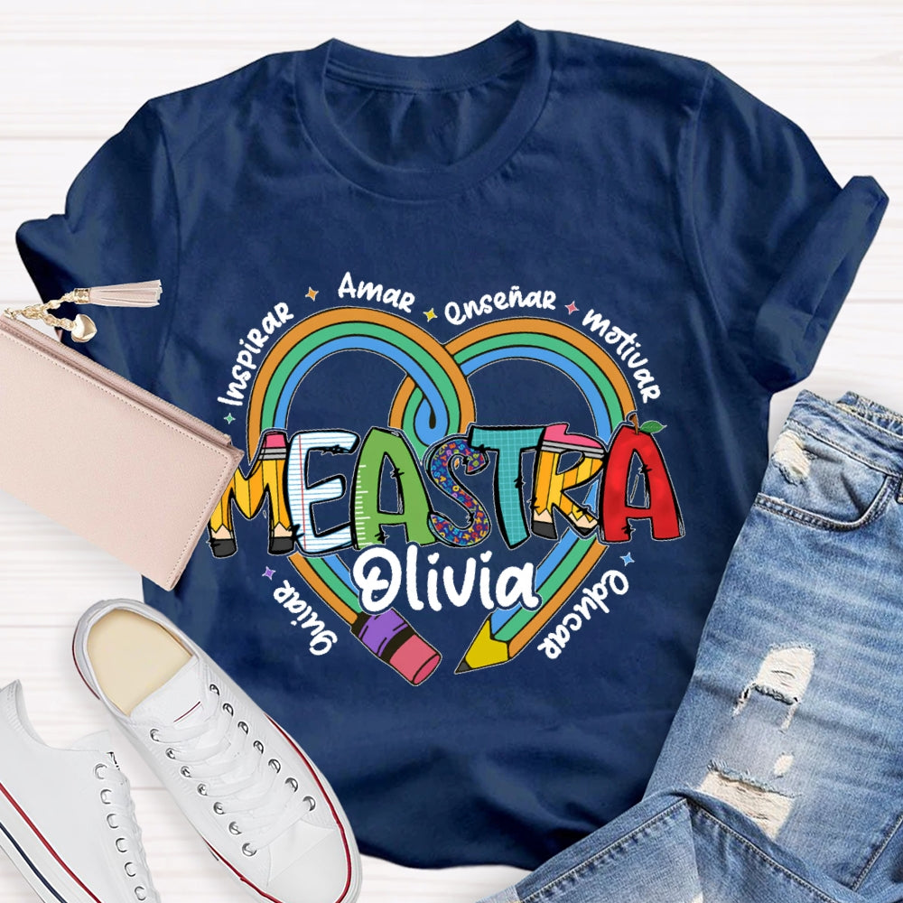 Personalized Name Amar Inspirar EnseñAr Motivar Educar Guiar Spanish Teacher T-shirt