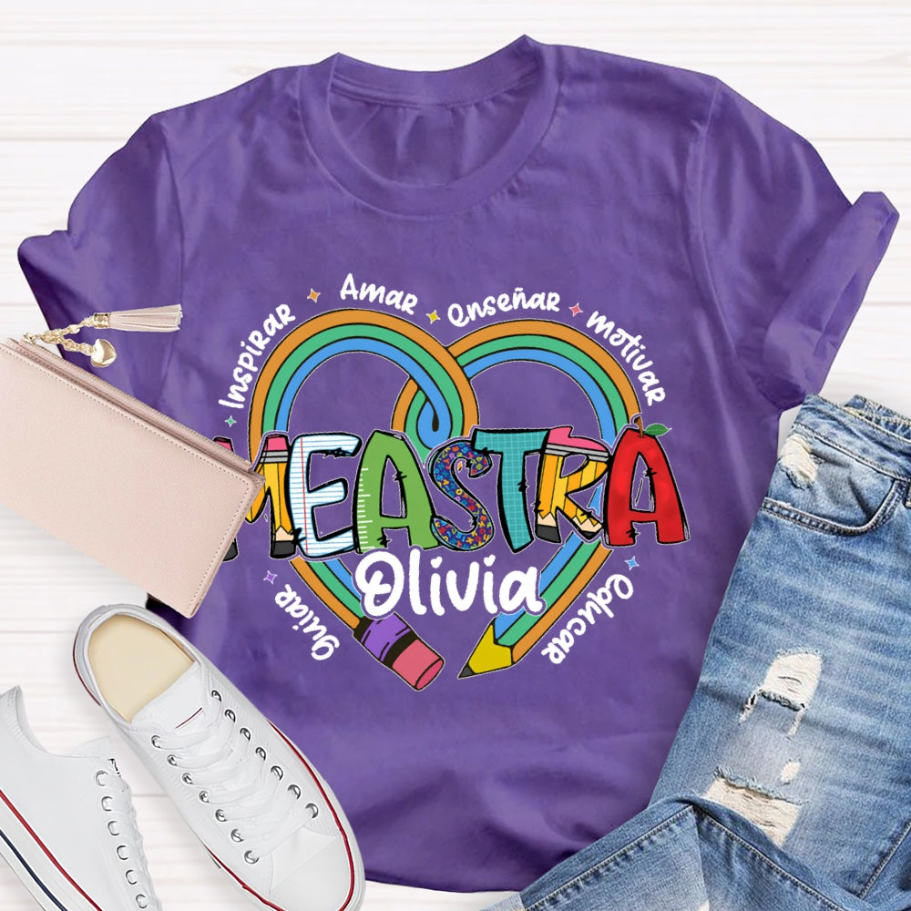 Personalized Name Amar Inspirar EnseñAr Motivar Educar Guiar Spanish Teacher T-shirt