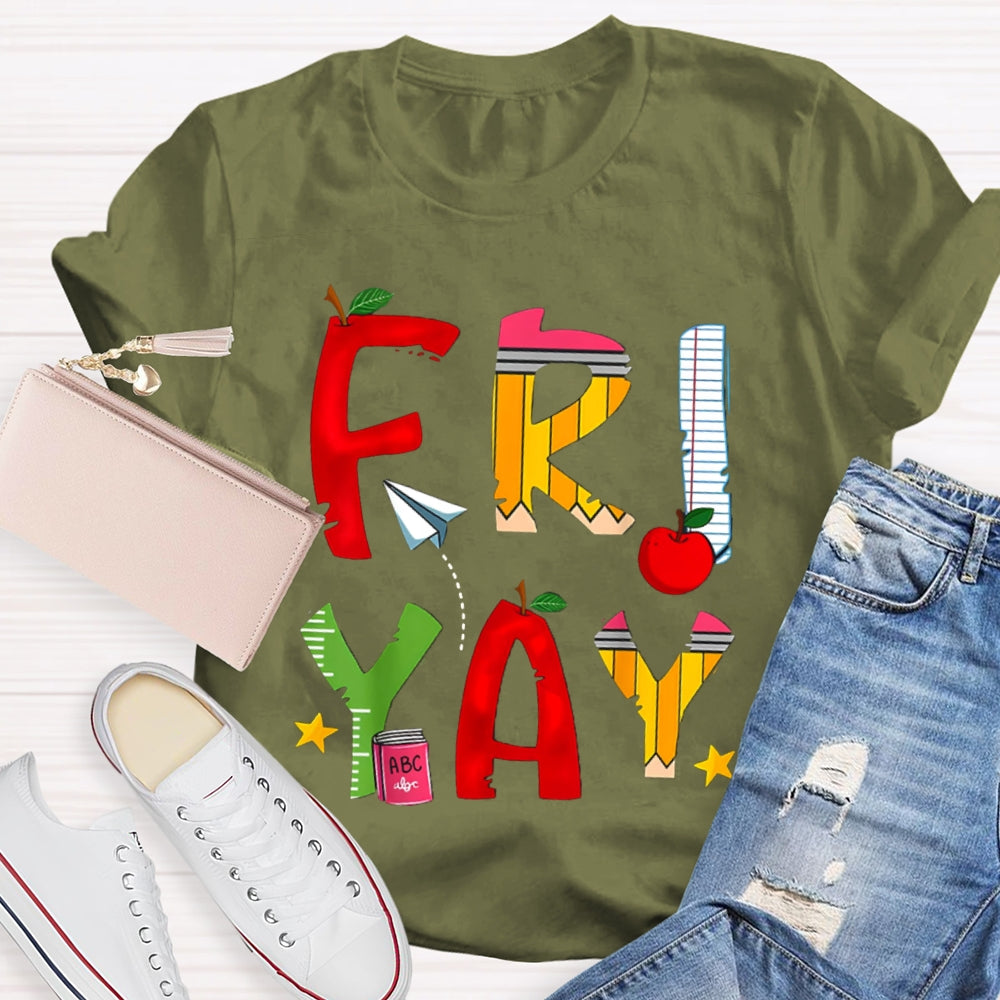 Happy Friyay Back To School Colorful Letters T-shirt