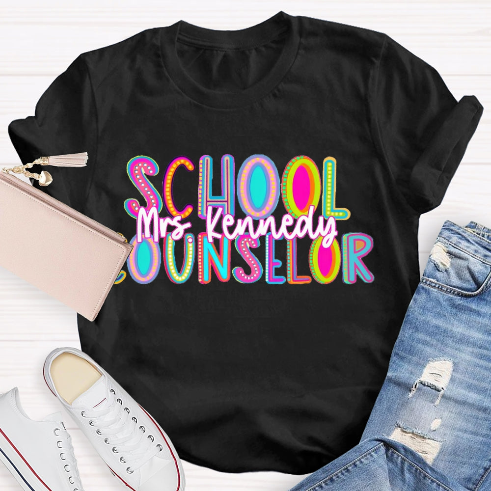 Personalized Name School Counselor Colorful Gradient Letters T-shirt
