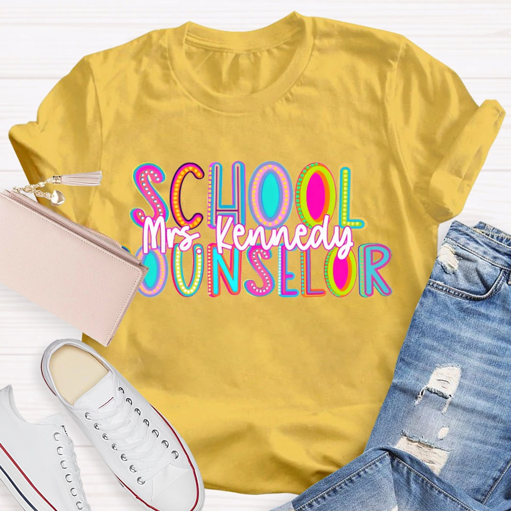 Personalized Name School Counselor Colorful Gradient Letters T-shirt