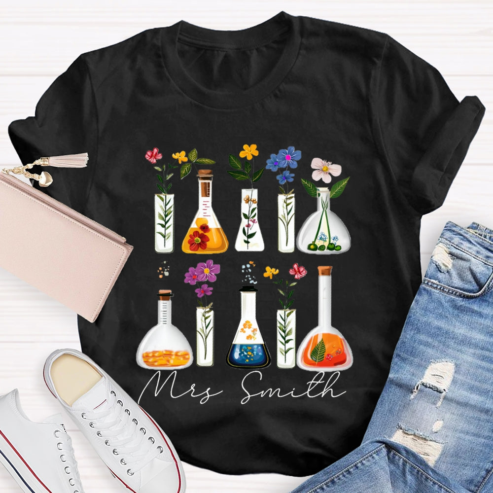 Personalized Name Back To School Various Flowers Science Teacher T-shirt