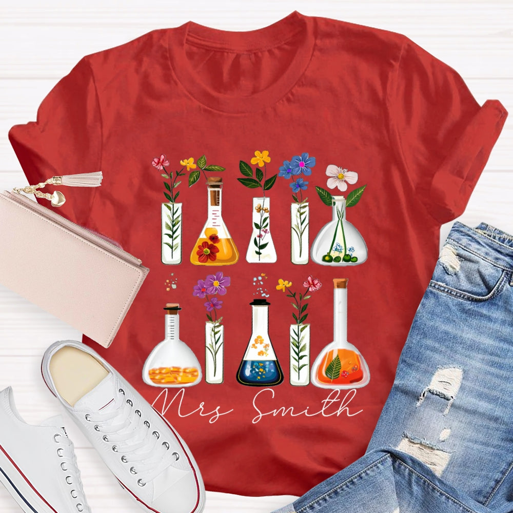 Personalized Name Back To School Various Flowers Science Teacher T-shirt