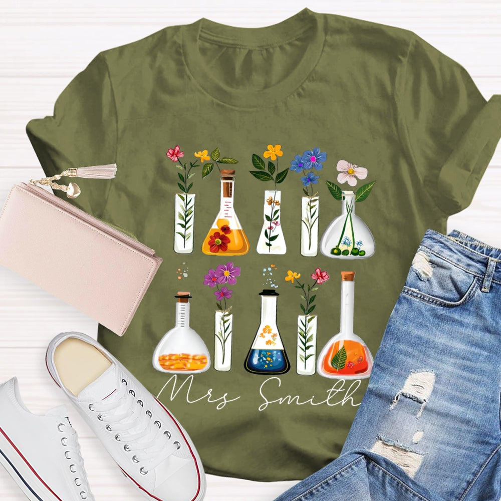 Personalized Name Back To School Various Flowers Science Teacher T-shirt