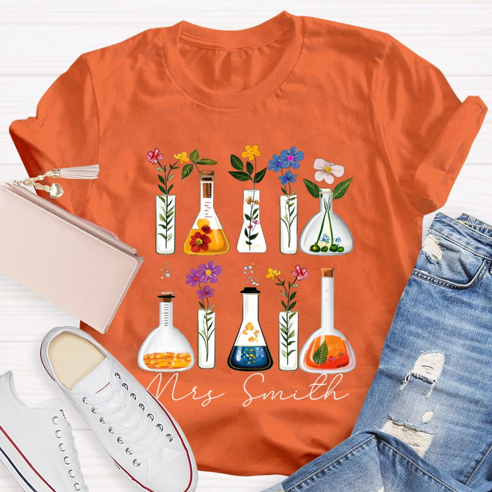 Personalized Name Back To School Various Flowers Science Teacher T-shirt