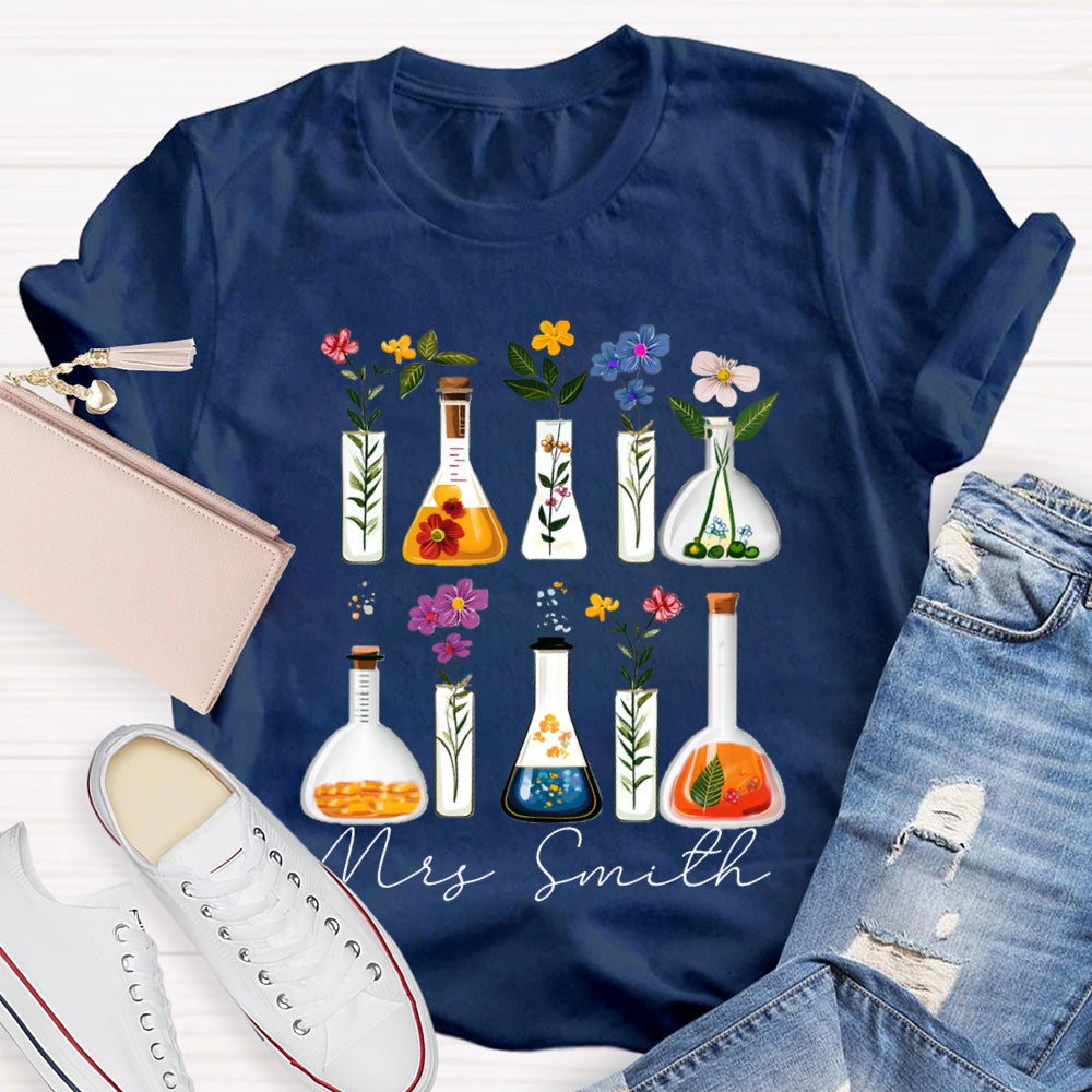 Personalized Name Back To School Various Flowers Science Teacher T-shirt