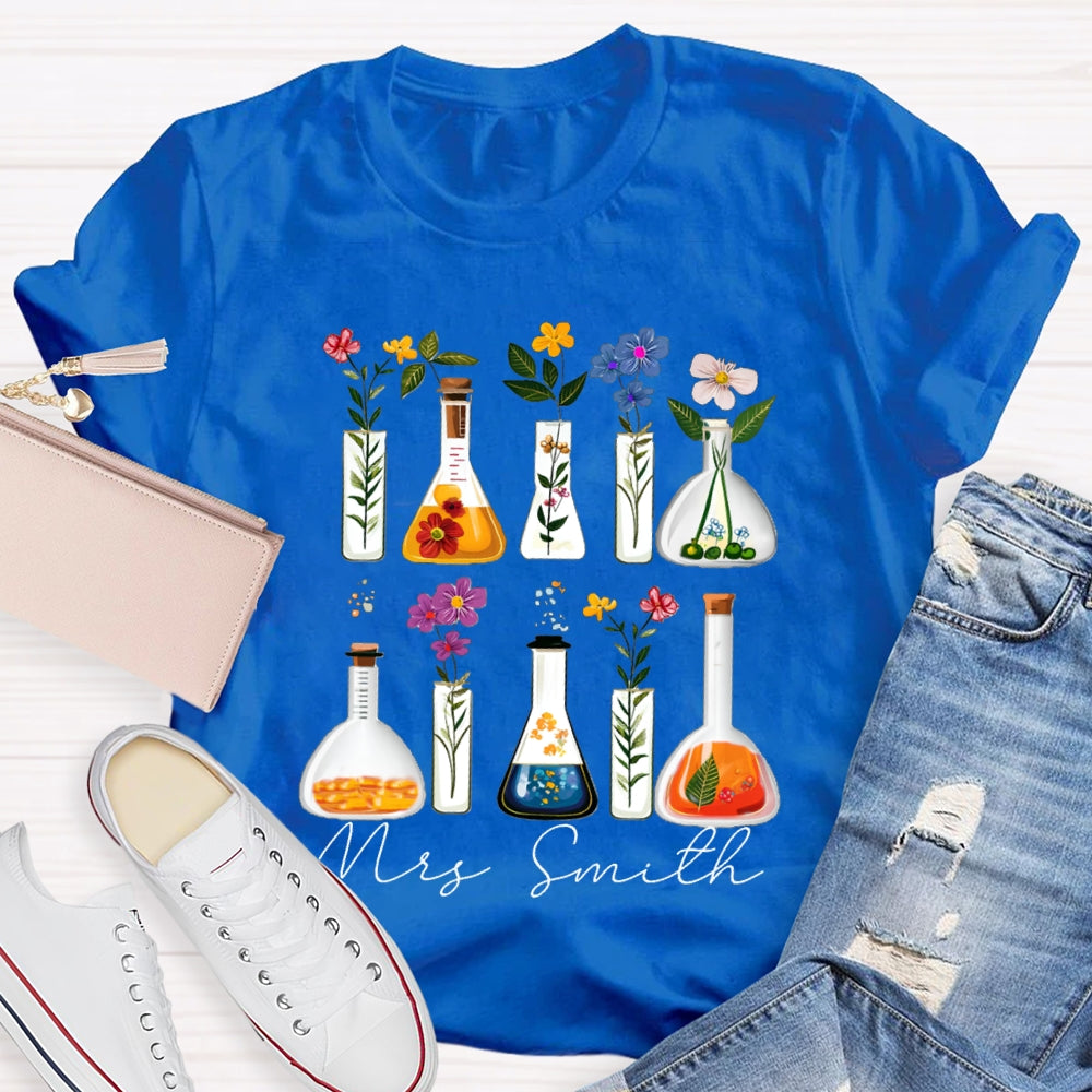 Personalized Name Back To School Various Flowers Science Teacher T-shirt