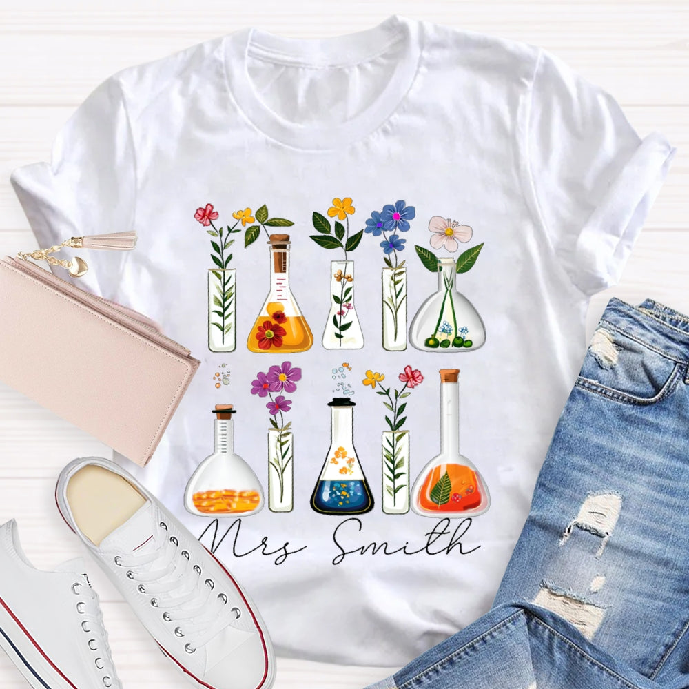 Personalized Name Back To School Various Flowers Science Teacher T-shirt