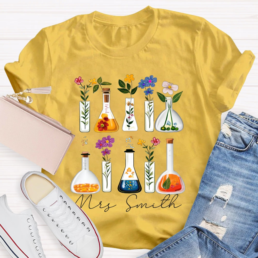 Personalized Name Back To School Various Flowers Science Teacher T-shirt